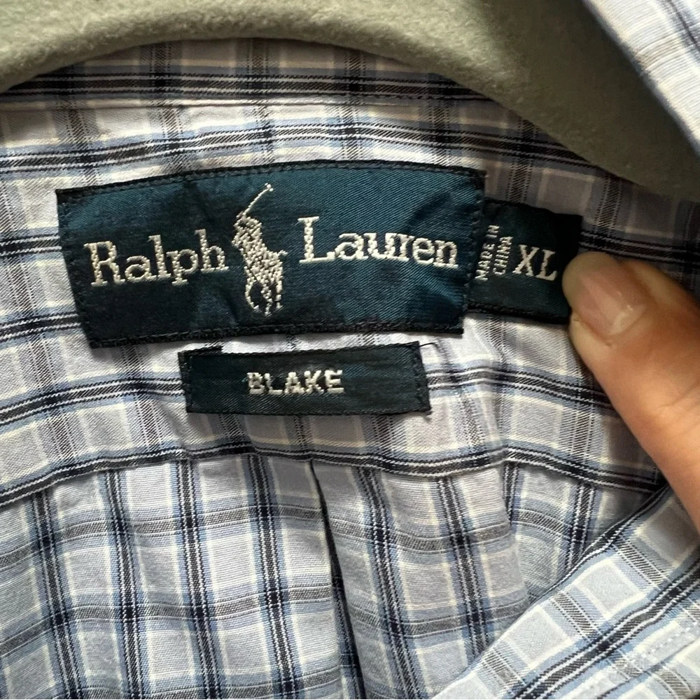 $15 SALE Ralph Lauren Blake Cotton Designer‎ Shirt Men XL Blue Check Long Sleeve